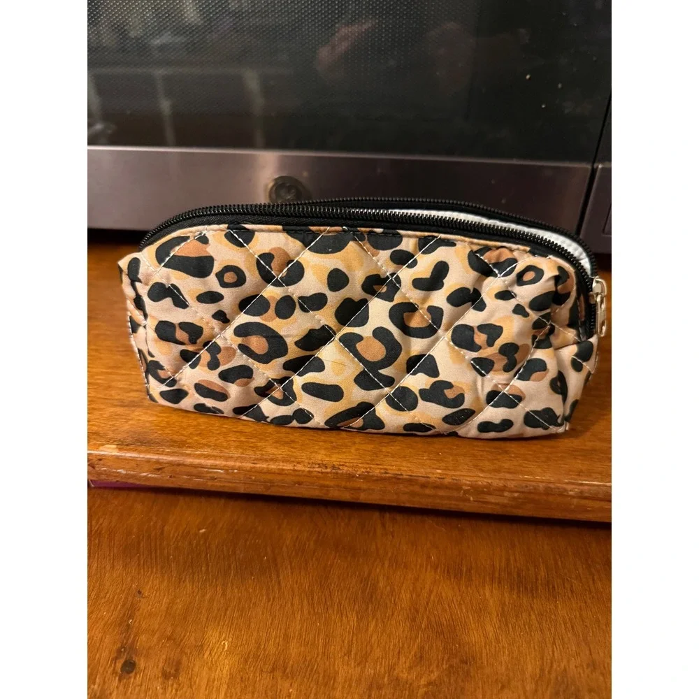 Quilted Leopard Print Cosmetic Bag Makeup‎ Pouch Travel Organizer Animal Print